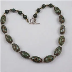 meaningful pendant necklace -Olive Green & Tan Tibetan Agate Necklace Unisex