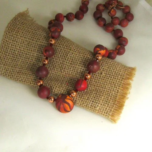 beautiful chain necklace -Artisan Beaded Necklace in Rose & Brown Swirled Handmade Beads