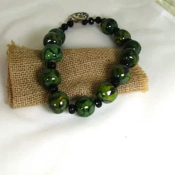 casual gold necklace -Big Bold Statement Green Beaded Necklace Handmade Kazuri Beads