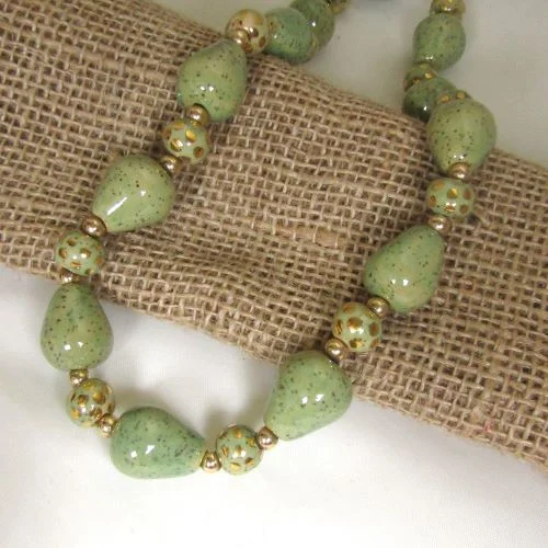 gemstone choker necklace -Peppermint Green and Gold Kazuri Necklace Fair Trade