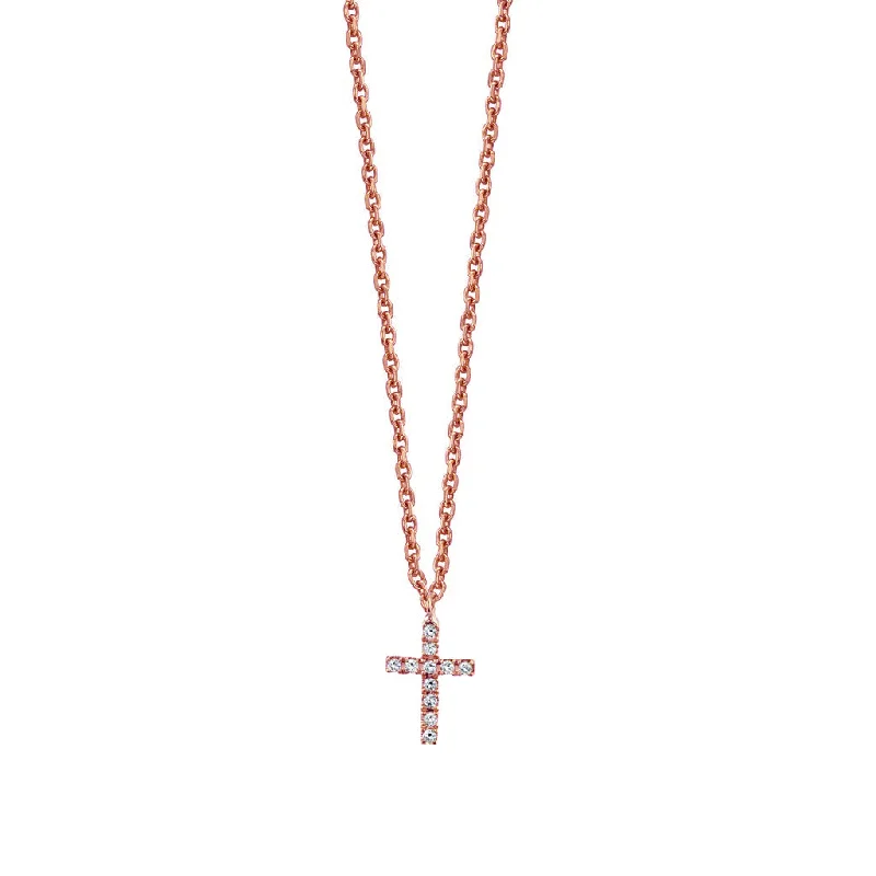 trendy silver necklace -14K Rose Gold Diamond Tiny Cross Necklace