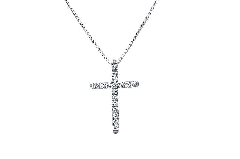 trendy crystal necklace -14K White Gold Diamond Cross Necklace