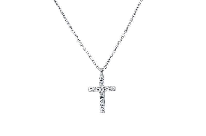 large gold pendant necklace -14K White Gold Diamond Cross Necklace