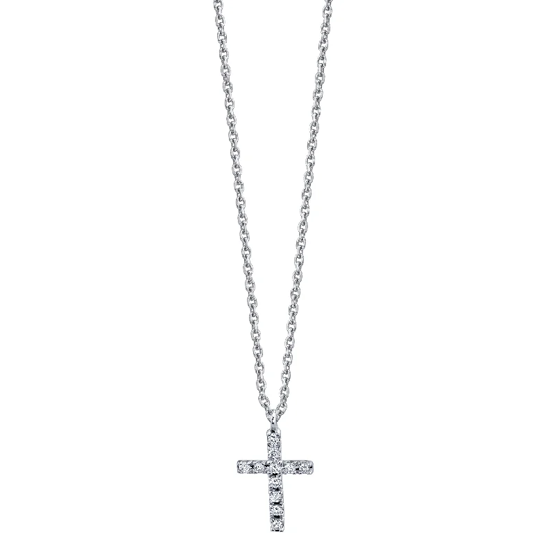 stylish leather necklace -14K White Gold Diamond Cross Necklace