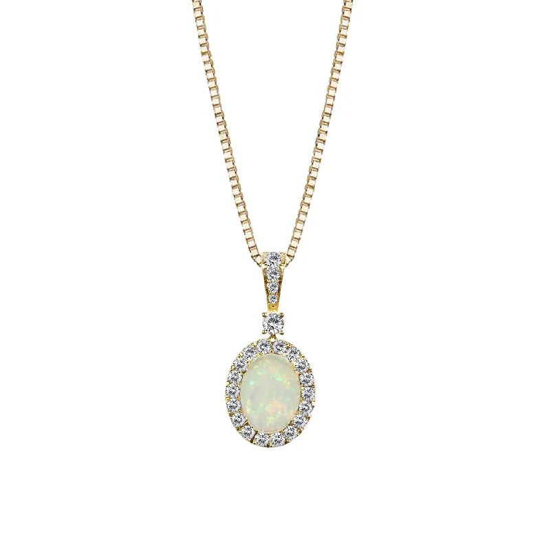 large pendant necklace -14K Yellow Gold Opal And Diamond Necklace