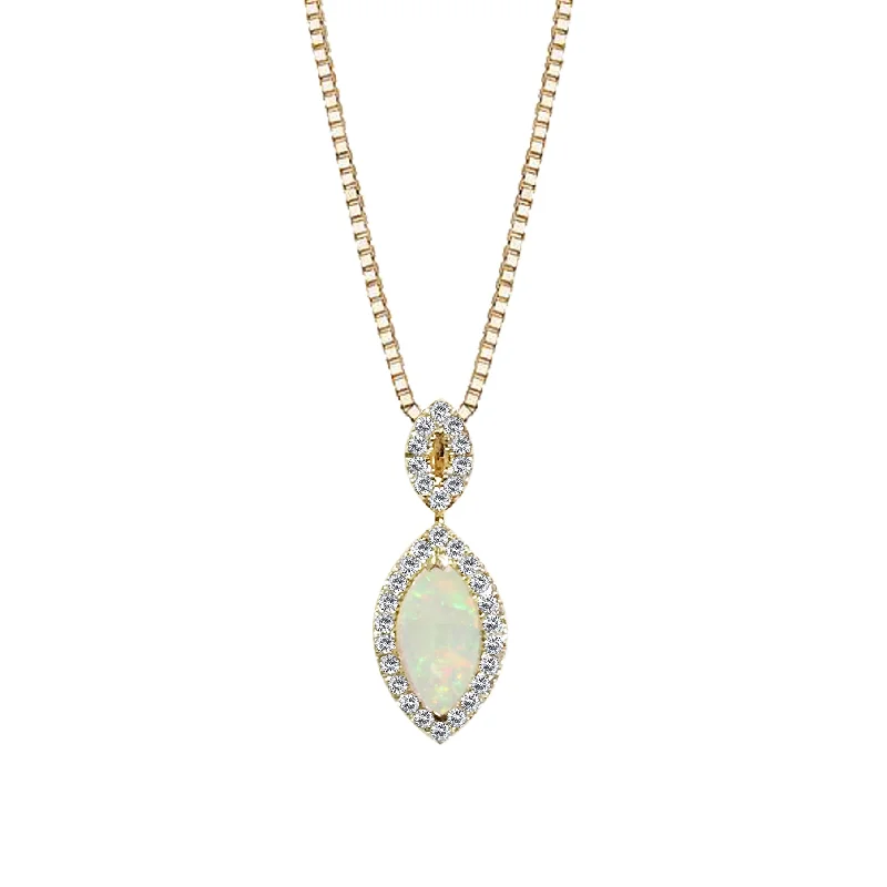 unique gold pendant necklace -14K Yellow Gold Opal And Diamond Necklace