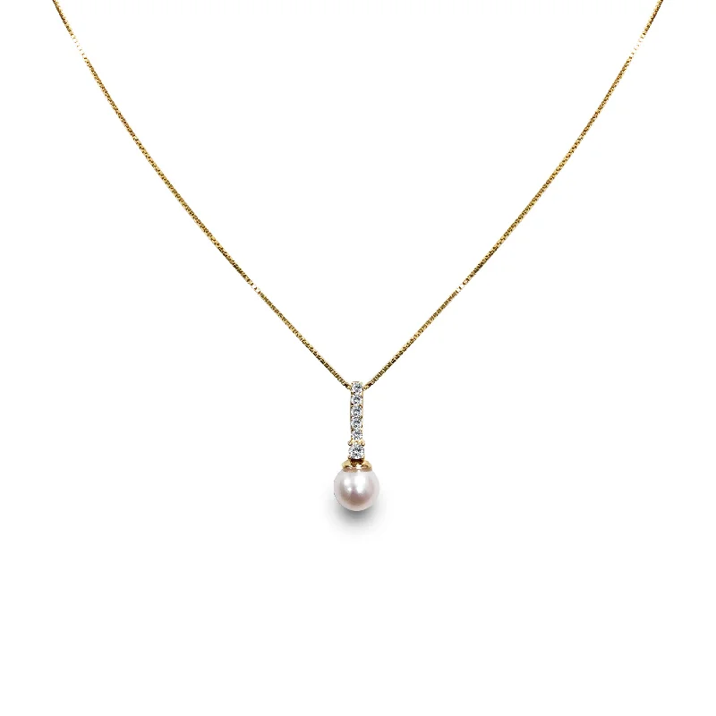 letter necklace for women -14K Yellow Gold 7mm Cultured Pearl Necklace With Diamonds