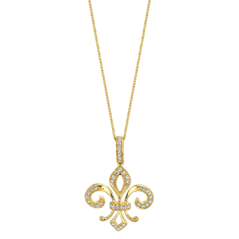 unique charm necklace for women -14K Yellow Gold  "Fleur-De-Lis" Diamond Necklace