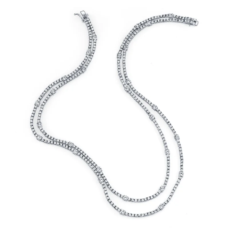 luxurious diamond pendant necklace -18K White Gold Double Strand Diamond Tennis Necklace