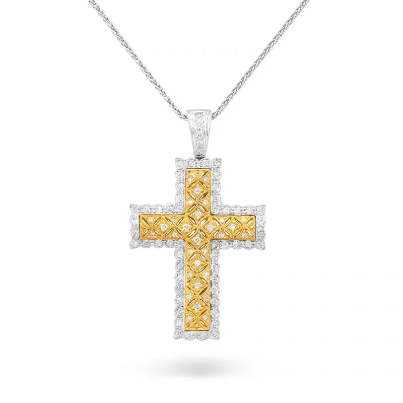 celestial moon necklace -18K Gold Two Tone Diamond Cross