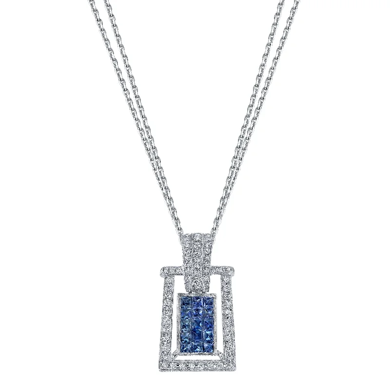 emerald pendant necklace -18K Diamond And Sapphire Necklace