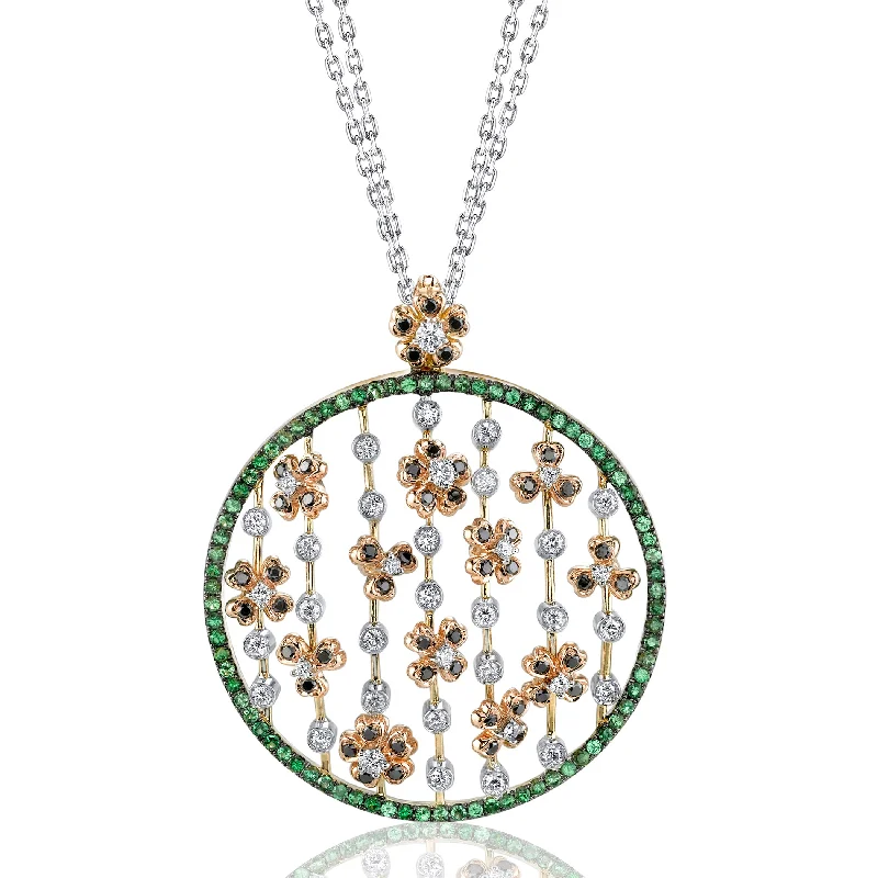 chic pendant necklace -18K White Gold Necklace with Diamonds And Tsavorite