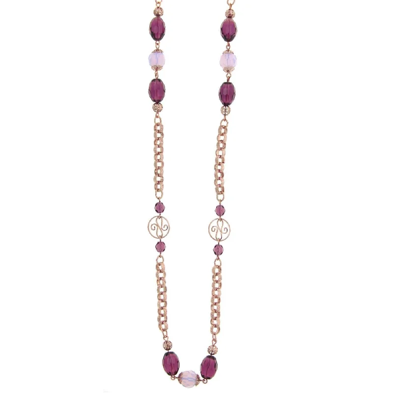 sapphire gemstone necklace -1928 Jewelry Amethyst Bead Round Pink Opal & Filigree Beaded Necklace 48"