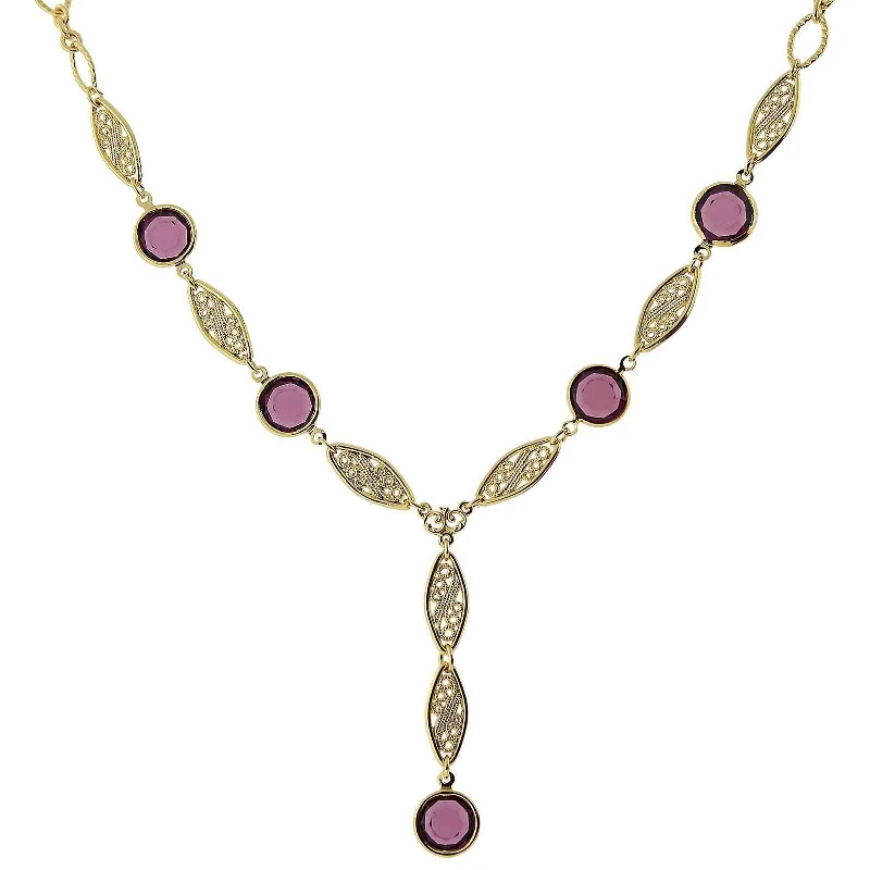 custom charm necklace -1928 Jewelry Amethyst Purple Austrian Crystal Channel Y-Necklace 16" + 3" Extender