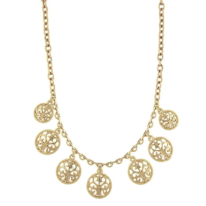 adjustable necklace for women -1928 Jewelry Gold Round Open Lattice Necklace 16" + 3" Extender