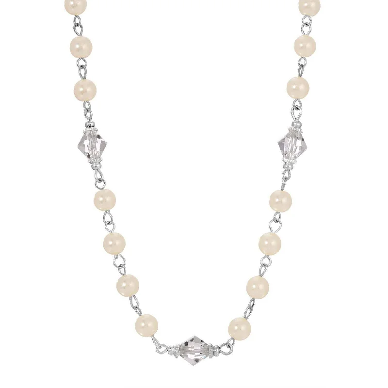 moon and star necklace -1928 Jewelry Isles Crystal 6mm Faux Pearl Strand Necklace 15" + 3" Extender