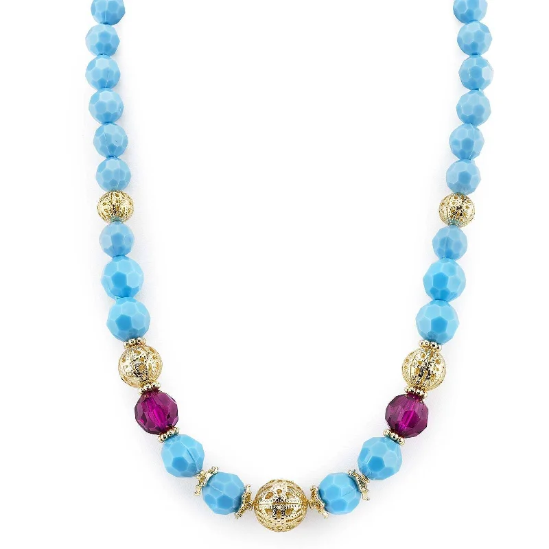 wedding jewelry necklace -1928 Jewelry Mykonos Turquoise & Gold Filigree Bead Strand Necklace 16" + 3" Extender