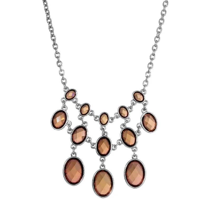 custom silver necklace -1928 Jewelry Oval Faceted Light Brown Stone Bib Necklace 16" + 3" Extender