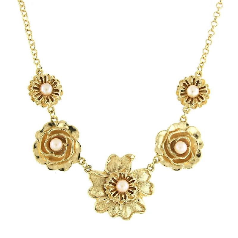 moonstone necklace for women -1928 Jewelry Rosabella Pink Faux Pearl Flower Collar Necklace 16" + 3" Extender