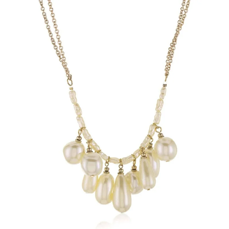 women's gold chain necklace -1928 Jewelry Victorian Faux Baroque Pearl Multi Drop Necklace 16" + 3" Extender