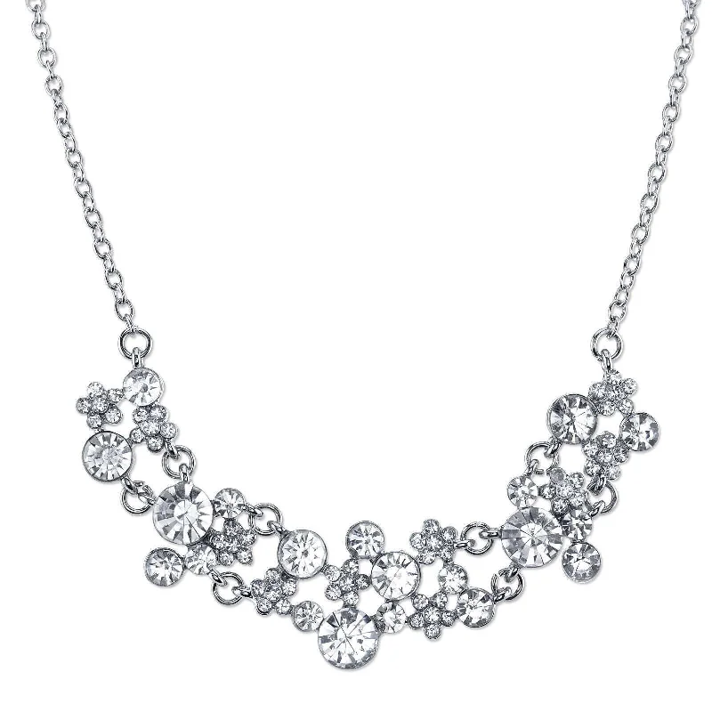 statement jewelry necklace -2028 Jewelry Clear Crystal Cluster Necklace 16" + 3" Extender