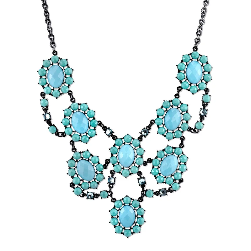 luxury pearl necklace -2028 Jewelry Turquoise And Aqua Faceted Stone Bib Necklace 16" + 3" Extender