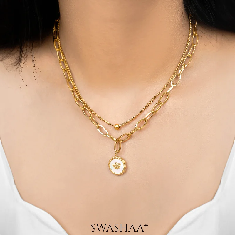 geometric heart pendant necklace -Ana 18K Gold Plated Layered Necklace