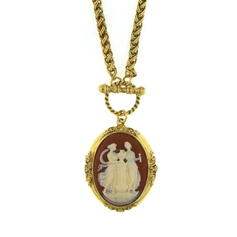 unique gold pendant necklace -Antiquities Couture Grecian Muses Carnelian Cameo Locket Necklace 32"