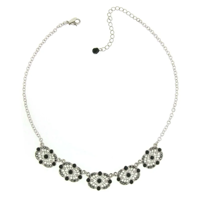 luxurious charm necklace -2028 Jewelry Hematite Color Filigree Station Collar Necklace 16" + 3" Extender