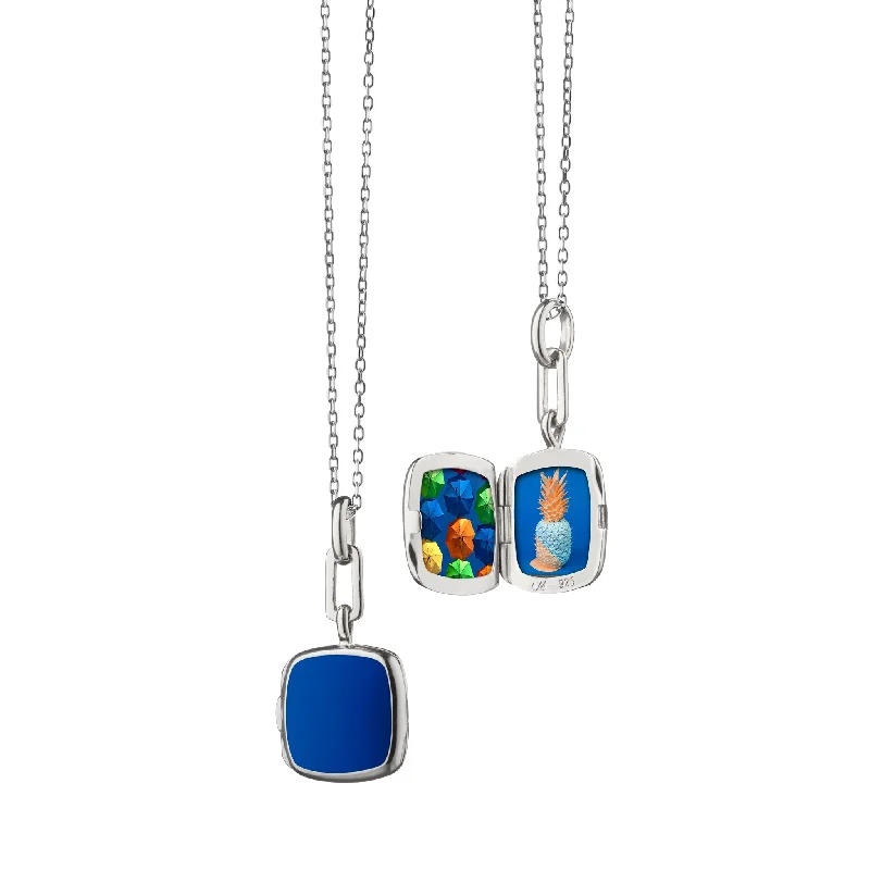 gemstone necklace for women -Blue Enamel Cushion Locket