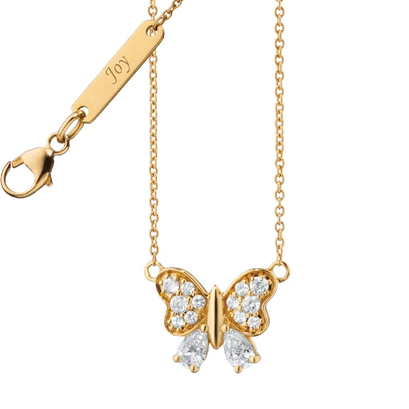 simple chain necklace -Diamond Butterfly "Joy" 18K Gold Necklace