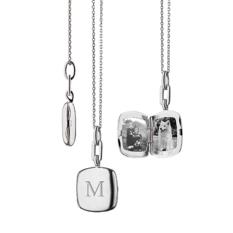 statement necklace -Slim "Viv" Sterling Silver Engraved Locket Necklace