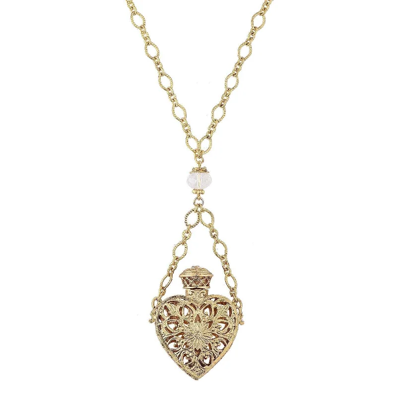 pendant chain necklace -1928 Jewelry Filigree Heart Crystal Accent Glass Vial Necklace 30"