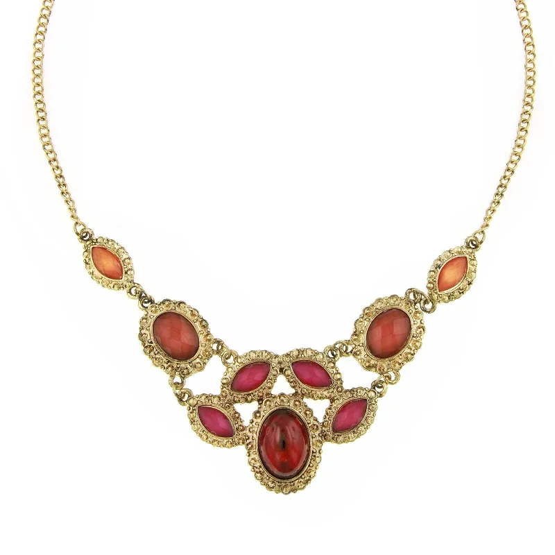 beautiful gemstone necklace -2028 Jewelry Padparadscha Fuchsia Siam Red Bib Necklace 16" + 3" Extender