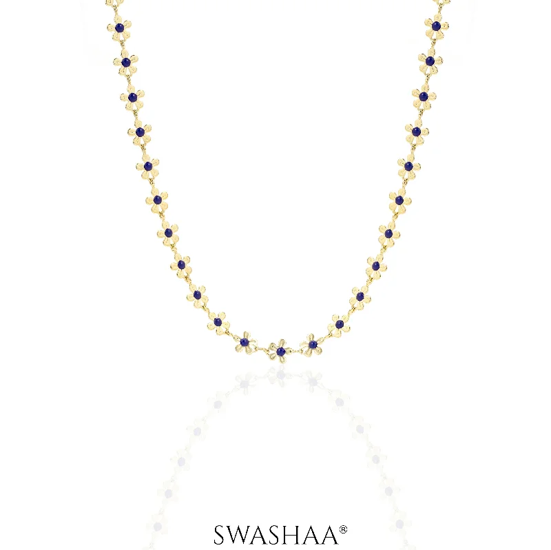 trendy charm necklace -Madona Blue 14K Gold Plated Necklace