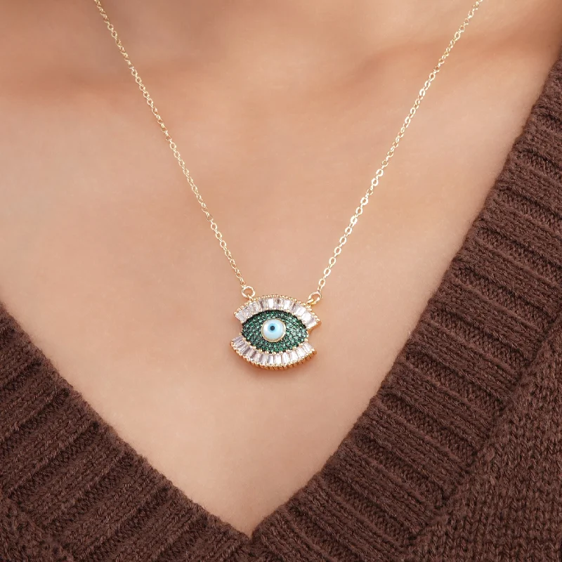 silver moon necklace -Meesha Evil Eye Necklace