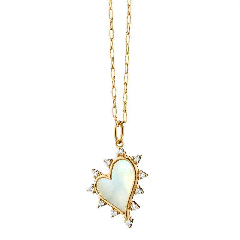 double layer necklace -Mother of Pearl Heart Necklace with Diamonds