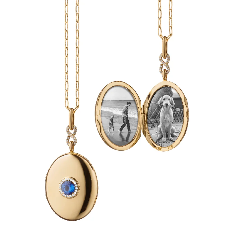 gold chain with pendant -Sapphire Infinity Locket