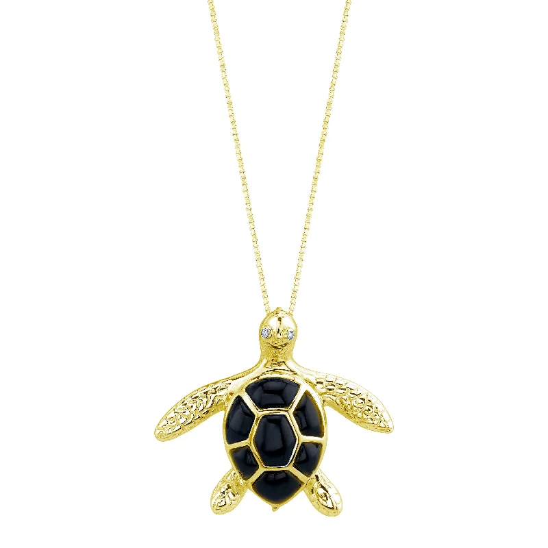 vintage pendant necklace -14K Yellow Gold Sea Turtle (Honu) Diamond Necklace