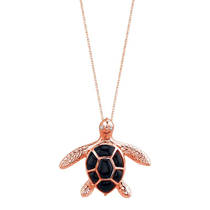 unique women’s pendant necklace -14K Rose Gold Sea Turtle (Honu) Diamond Necklace