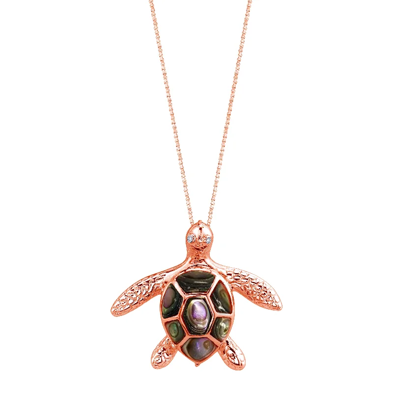 colorful necklace for women -14K Rose Gold Sea Turtle (Honu) Diamond Necklace