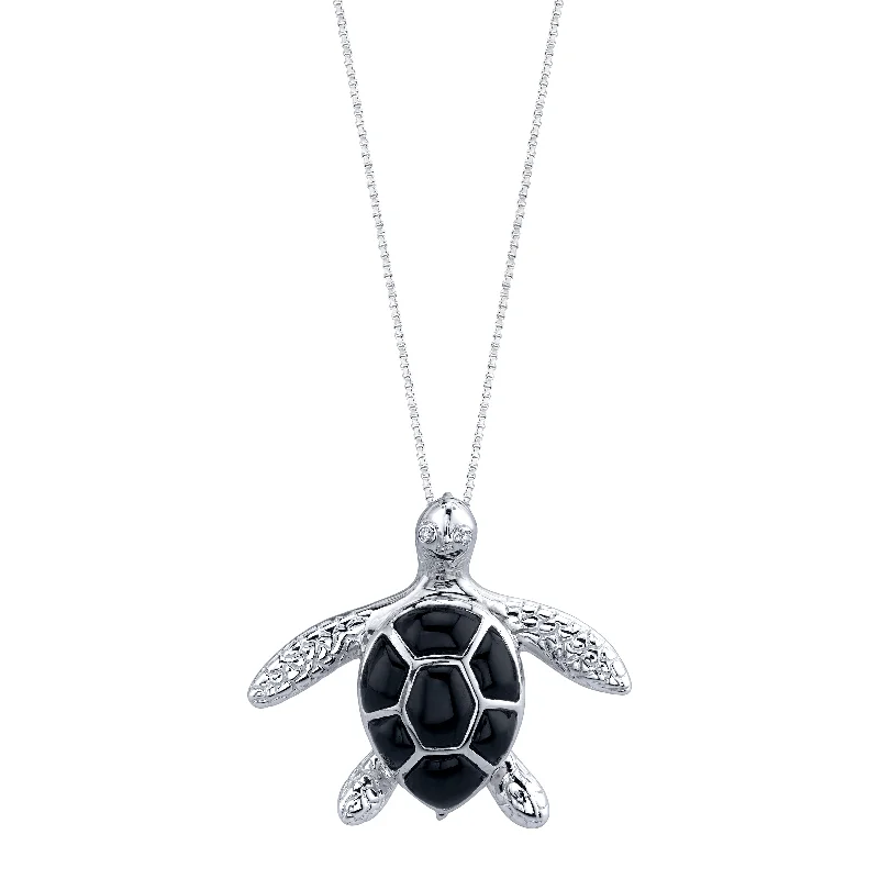 creative gemstone necklace -14K White Gold Sea Turtle (Honu) Diamond Necklace