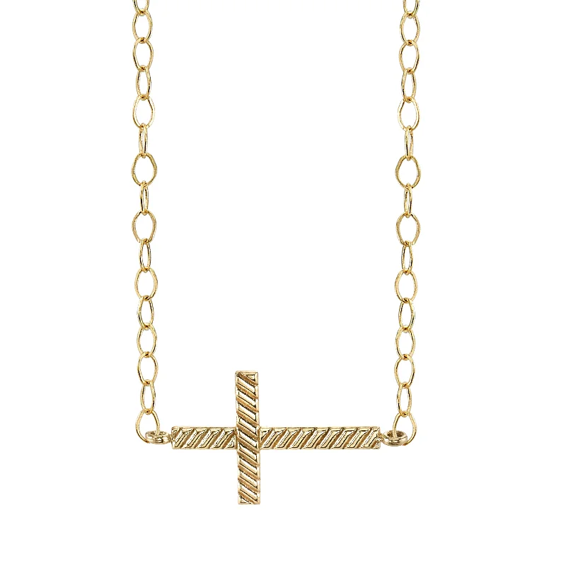 gemstone necklace with charm -14K Yellow Gold Side Cross Necklace