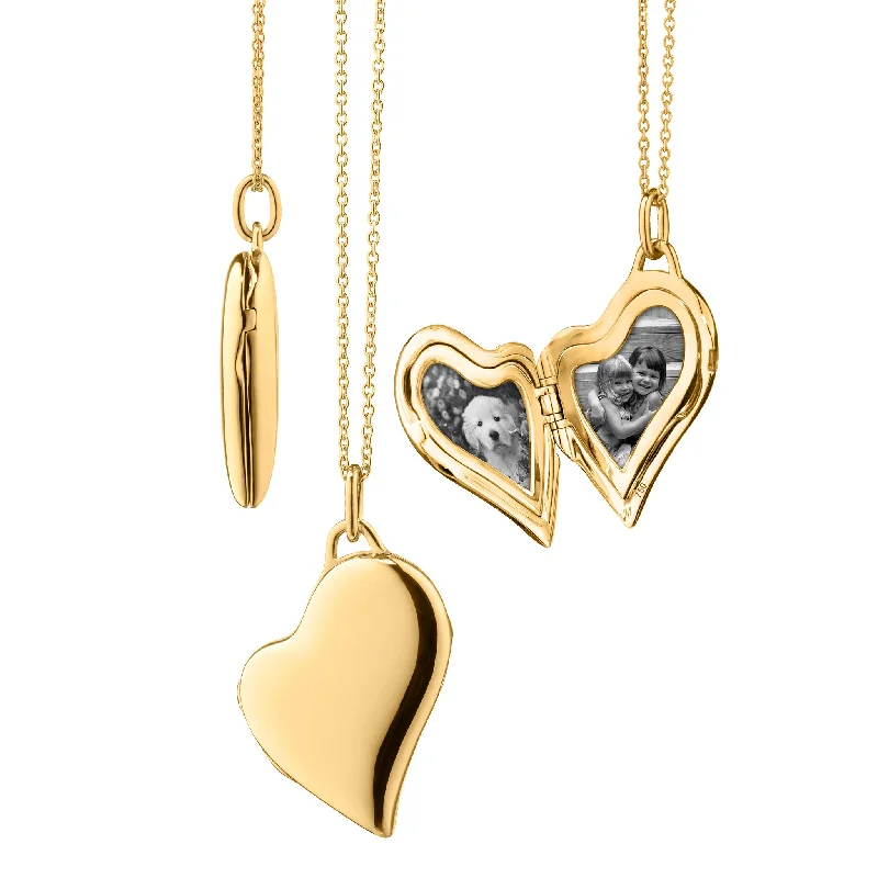 long charm necklace -Slim 18K Gold Heart Locket Necklace