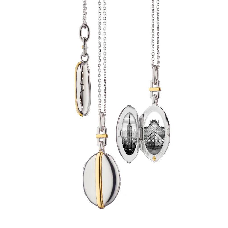 trendy layered necklace -Slim Oval "Tess" Two-Tone Locket Necklace