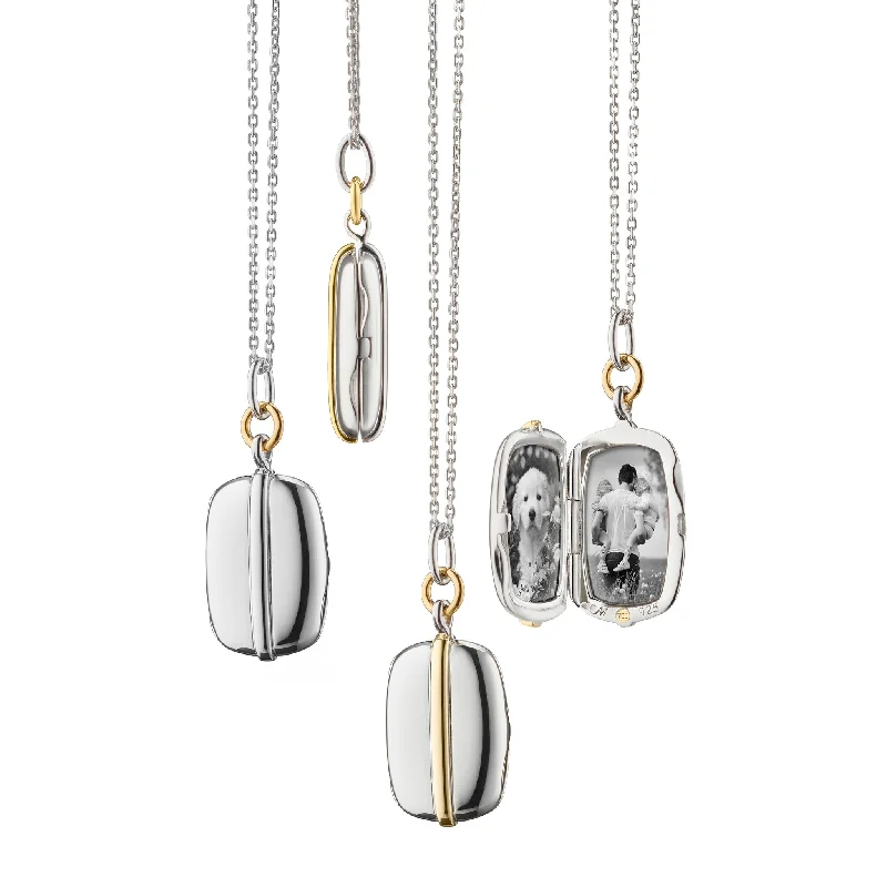 layered silver necklace -Slim "Brie" Two-Tone Locket Necklace