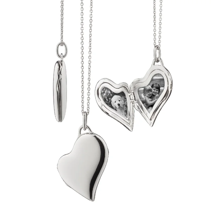 eco-friendly necklace for women -Slim Sterling Silver Heart Locket Necklace