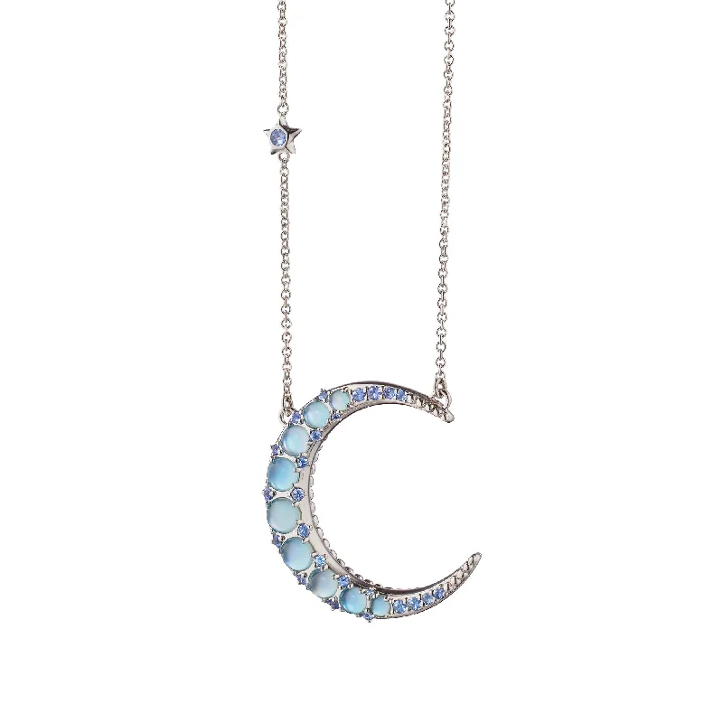 friendship necklace sets -Sun, Moon and Stars Blue Topaz Crescent Moon Necklace