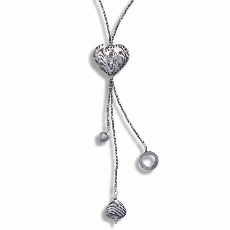 elegant choker for women -STERLING SILVER HEART LARIAT NECKLACE