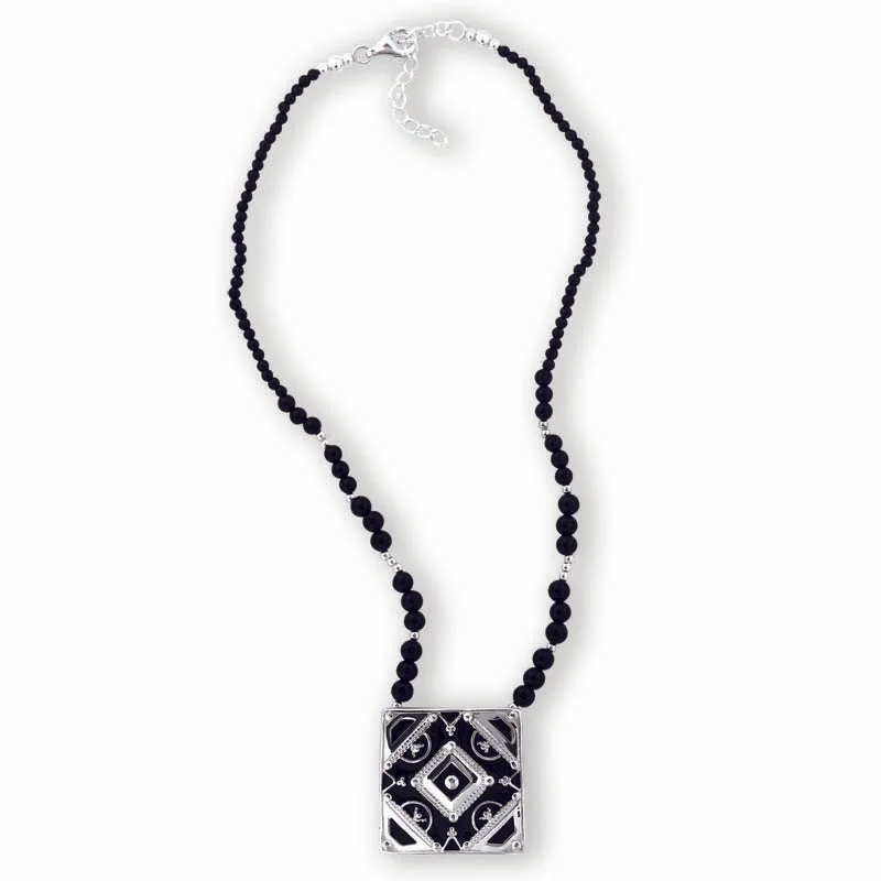 woven necklace for women -STERLING SILVER NECKLACE WITH BLACK ONYX AND ENAMEL